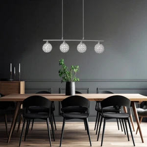 Lampada a Sospensione da Cucina 4 Fiamma Cristalli Luce Sala Pranzo H 127 CM - Foto 1 di 7
