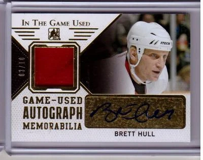 Camiseta deportiva Brett Hull 14/15 Leaf ITG In The Game usada DORADA autógrafo automático #d/10 SP Foto 1 de 2