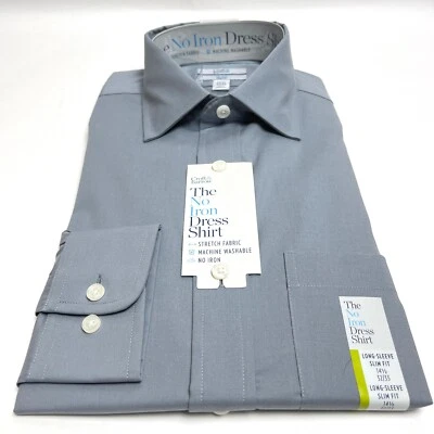 NUEVO CON ETIQUETAS CROFT & BARROW Camisa de Vestir Para Hombre Gris Flagstone Sin Hierro Elástica 14.5 Pequeña Foto 1 de 4