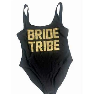Bride Tribe Women One Piece Black Swimsuits Letter Print Swimwear Large - Picture 1 of 7