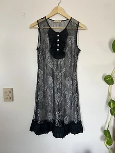 ALANNAH HILL Sheer Black Lace Dress SIZE 10 AU/6 US Cocktail Ruffles Midi - Picture 1 of 5