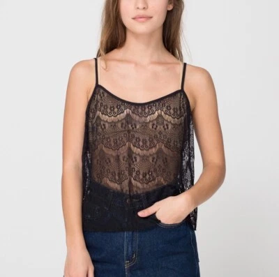 Camiseta sin mangas American Apparel de encaje negra para mujer talla M Foto 1 de 4