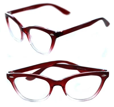 Gafas para mujer ojos de gato vintage lentes transparentes pequeñas degradadas rojas marco transparente  Foto 1 de 4