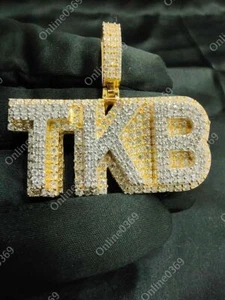 14k Yellow Gold Plated Men's 2.18 ct Round Cubic Zirconia Layered Name Pendant - Picture 1 of 8