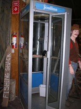 Authentic Glass/Steel Pay Phone Booth Us West with working replica phone