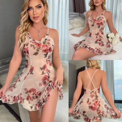 Mujeres Sexy Lencería Encaje Transparente Babydoll Mini Vestido Ropa Interior Prendas para dormir Prendas para dormir Foto 1 de 4