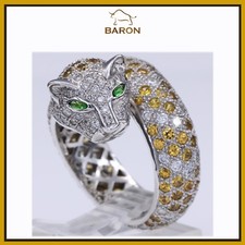 18K Gold Leopard Ring Size 7 18K Leopard Diamond Ring Yellow Sapphire Ring