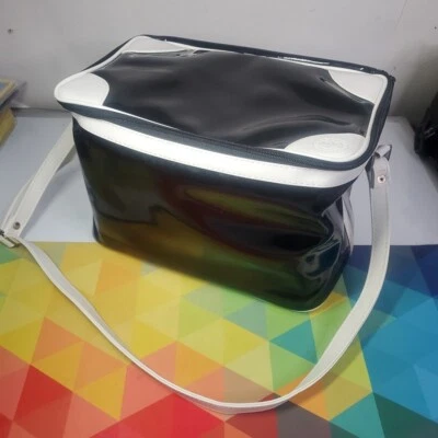 Estuche de tren de viaje Lancome grande negro vintage estuche de cosméticos con adornos blancos 12"x8"x8" Foto 1 de 4