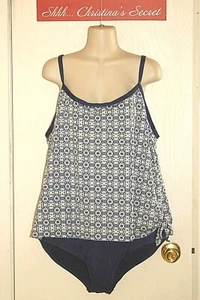 APT 9 Swimsuit One Piece Tankini Blue White Tummy Control Adj Straps 3X *VG+++ - Picture 1 of 8
