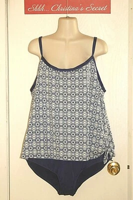 Traje de baño APT 9 Tankini de una pieza azul blanco control de barriga correas ajustables 3X *En muy buen estado+++ Foto 1 de 4