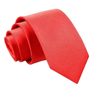 Red Boys Regular Tie Satin Plain Solid Classic Wedding Kids Necktie by DQT - Picture 1 of 2