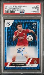 2022-23 Topps UEFA Club Competitions Enzo Fernandez RC #/99 Blue Icy Auto PSA 10 - Picture 1 of 3