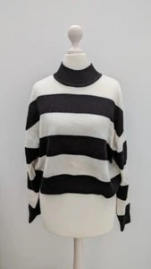 Oversize Pullover schwarz weiß Streifen gestreift Gr. S 36 Crop kurz Turtle Neck - Bild 1 von 2