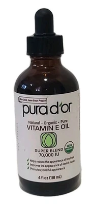 Mezcla de aceite de vitamina E orgánica PURA D'OR 4 OZ 70.000 UI - 100 % natural libre de hexano Foto 1 de 4