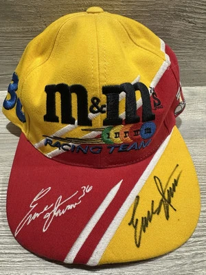 Ernie Irvan #36 M&M’s Racing Team Yellow & Red NASCAR VINTAGE Hat *Autographed* - Image 1 of 4