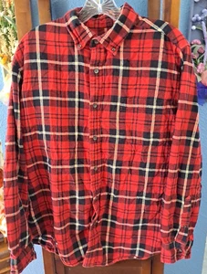 St. John's Bay Men's L Red Black Plaid Flannel Button-Down Shirt Long Sleeve - Picture 1 of 6