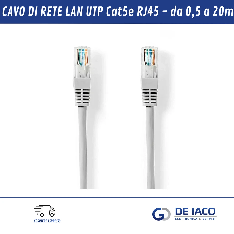 Cavo 0,25m a 20mt di RETE Ethernet LAN Cat.5e UTP rj45 Switch Router Modem SKY - Immagine 1 di 4