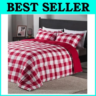 Conjunto de edredom xadrez king size vermelho/branco - 3 peças - Imagem 1 de 4