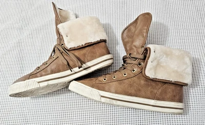 Zapatillas deportivas plegables forradas de piel sintética para mujer talla 9M marrón de caña alta zapatos de invierno Foto 1 de 4