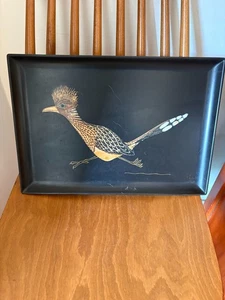 Vintage Couroc Road Runner Rectangular Tray Inlaid Shells Wood - Picture 1 of 5