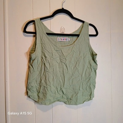 Джемы мира твердого зеленый бак Cami вискоза блузка вышитый логотип женщин Sz M - Изображение 1 из 4