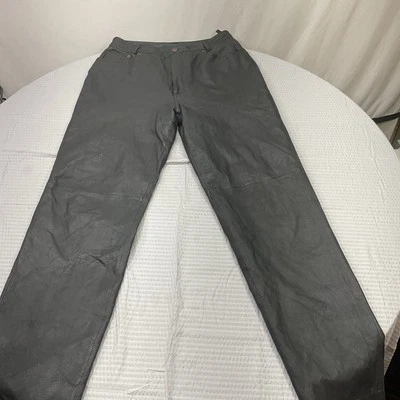 Pantalones de mujer vintage años 90 negros de cuero real cintura alta punk emo talla 12L Foto 1 de 4