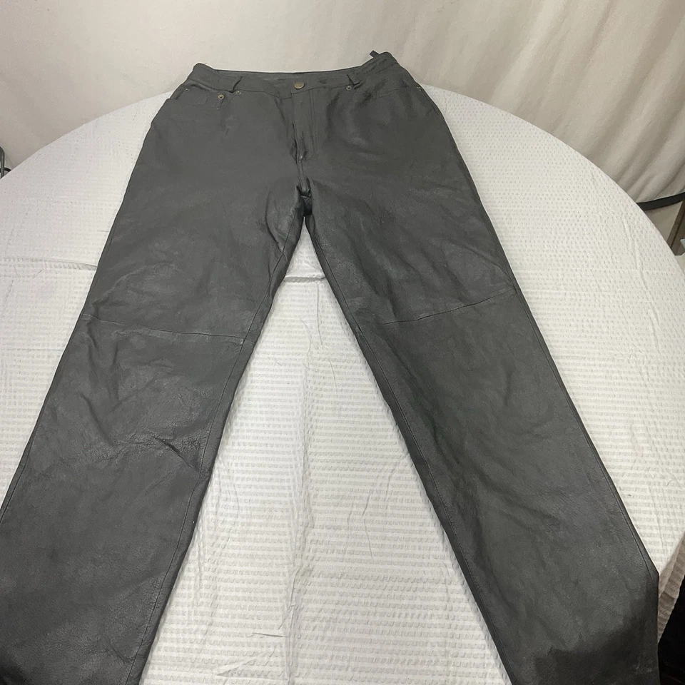 Vintage 90s Black, Real Leather Women’s High Waist Pants Punk Emo Sz 12L - Image 1 of 4