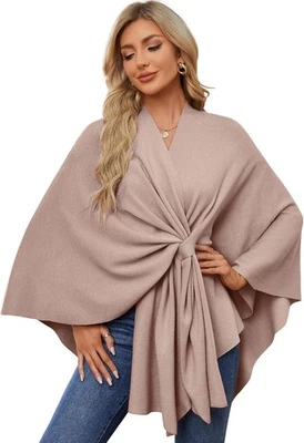 Mujeres Elegante Chal Envolturas Suave Frente Abierto Poncho Suéter para Primavera Otoño Invierno Foto 1 de 4