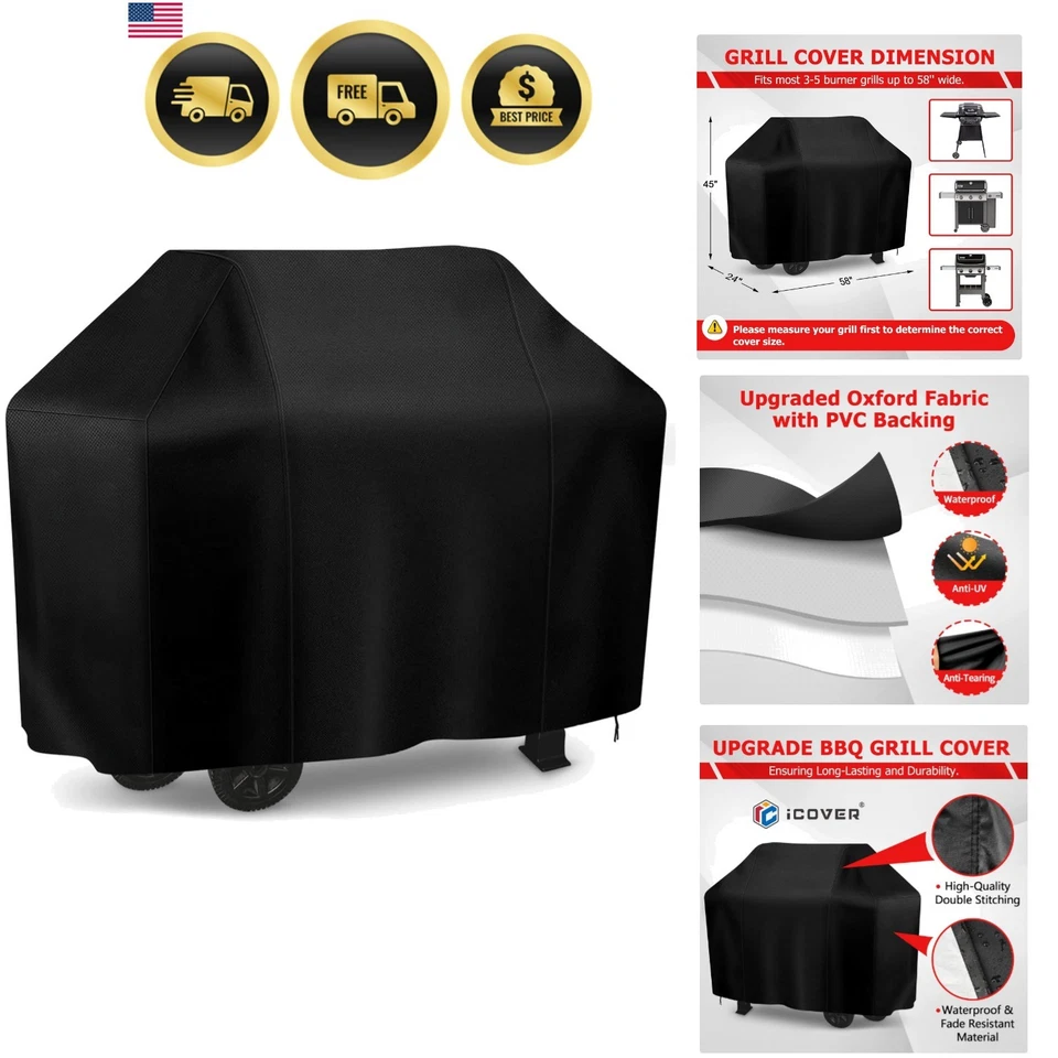 iCOVER 55 in BBQ Gas Grill Cover for Weber Char-Broil Brinkmann Holland JennAir