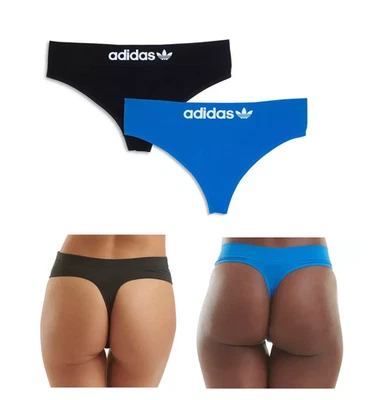 2er Pack Adidas Slip String Damen Tanga Unterwäsche Sportswear Schwarz Blau SET - Bild 1 von 2