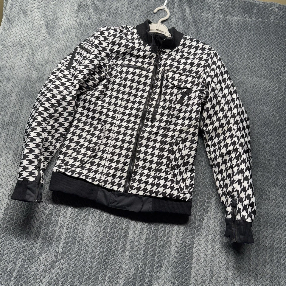 Chaqueta de motocicleta pequeña SHIFT Flare para mujer pata de gallo negra blanca armadura CE Foto 1 de 4