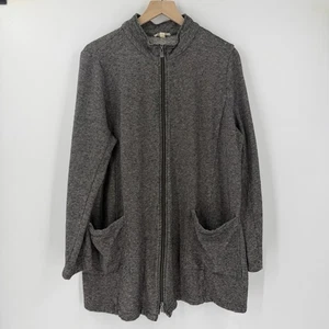 Eileen Fisher Cozy Hemp & Organic Cotton Microstripe Full Zip Jacket in Gray XL - Picture 1 of 5