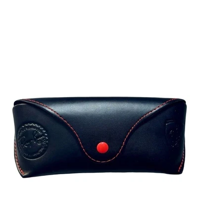 Ray-Ban x Ferrari Black Leather Eyeglass Case Red Button & Red Stitching - Image 1 of 4