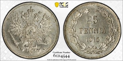 1915-S Finland 25 Pennia – PCGS MS65 – Silver – KM#6.2 – Helsinki Mint - Image 1 of 3