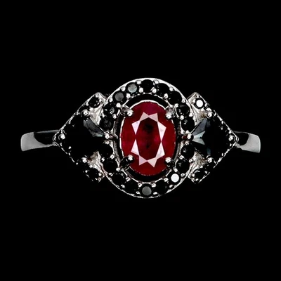 925 Sterling Silver Ring Oval Ruby 6x4mm Spinel Natural Gemstone Jewelry Size 8 - Image 1 of 4
