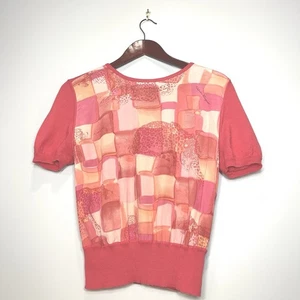 SALVATORE FERRAGAMO Women's Wool Silk Short Sleeve Sweater Coral Size Large** - Picture 1 of 7