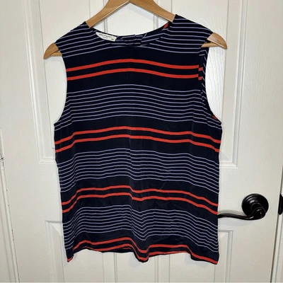 Оборудование Femme 100% шелк фиолетовый синий красный в полоску бак блузка Sz M офис шик - Изображение 1 из 4