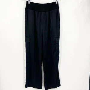 Nicole Miller Black Satin Wide Leg Cargo Pants Size M Dressy Career Evening - Picture 1 of 5