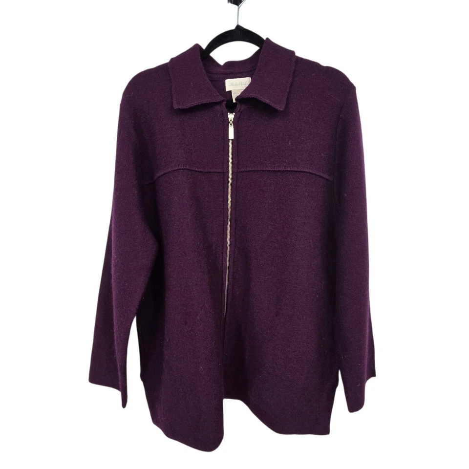 Cárdigan de Colección Studio Works 100% Lana con Cremallera para Mujer MED Púrpura Bolsillos Carrera Cálido Foto 1 de 4