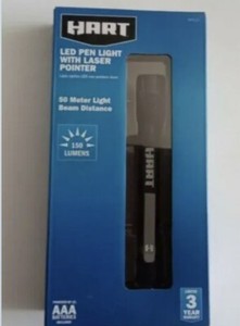 Hart Led Pen Light 150 Lumens Laser Pointer Hkpl20 (2 Aaa Batteries) Free Ship