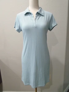 Pink Rose Short Sleeve Dress Soft Stretch Knit Bodycon Mini Dusty Blue Green L - Picture 1 of 15