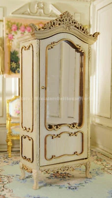 1:12 Scale Unpainted Miniature Armoire with Mirror - Dollhouse Storage - Image 1 of 4