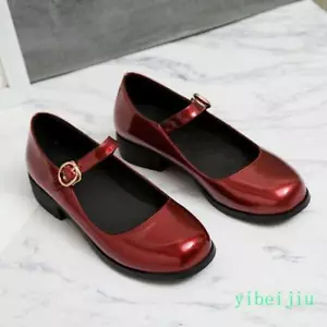 Sweet Womens Round Toe Fashion Patent Leather Low Heel Mary Jane Shoes Girl 2025 - Picture 1 of 15