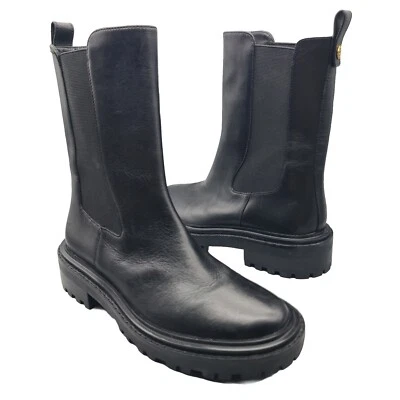 TORY BURCH Womens Benton Boots Pull On Chelsea Black Leather Midcalf size 8 New - Image 1 of 4