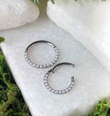 1pc Front Pearls Titanium Hinged Segment Ring Orbital Helix Septum Ear Cartilage - Image 1 of 4
