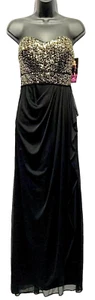 Blondie Nites Size 5 Formal Sheath Dress-Sweetheart Neck Gold Sequin/Black NEW - Picture 1 of 10