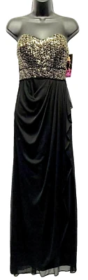 Nuevo con etiquetas Vestido Vaina Formal Blondie Nites Talla 5-Cuello Corazón Lentejuelas Doradas/Negro Foto 1 de 4