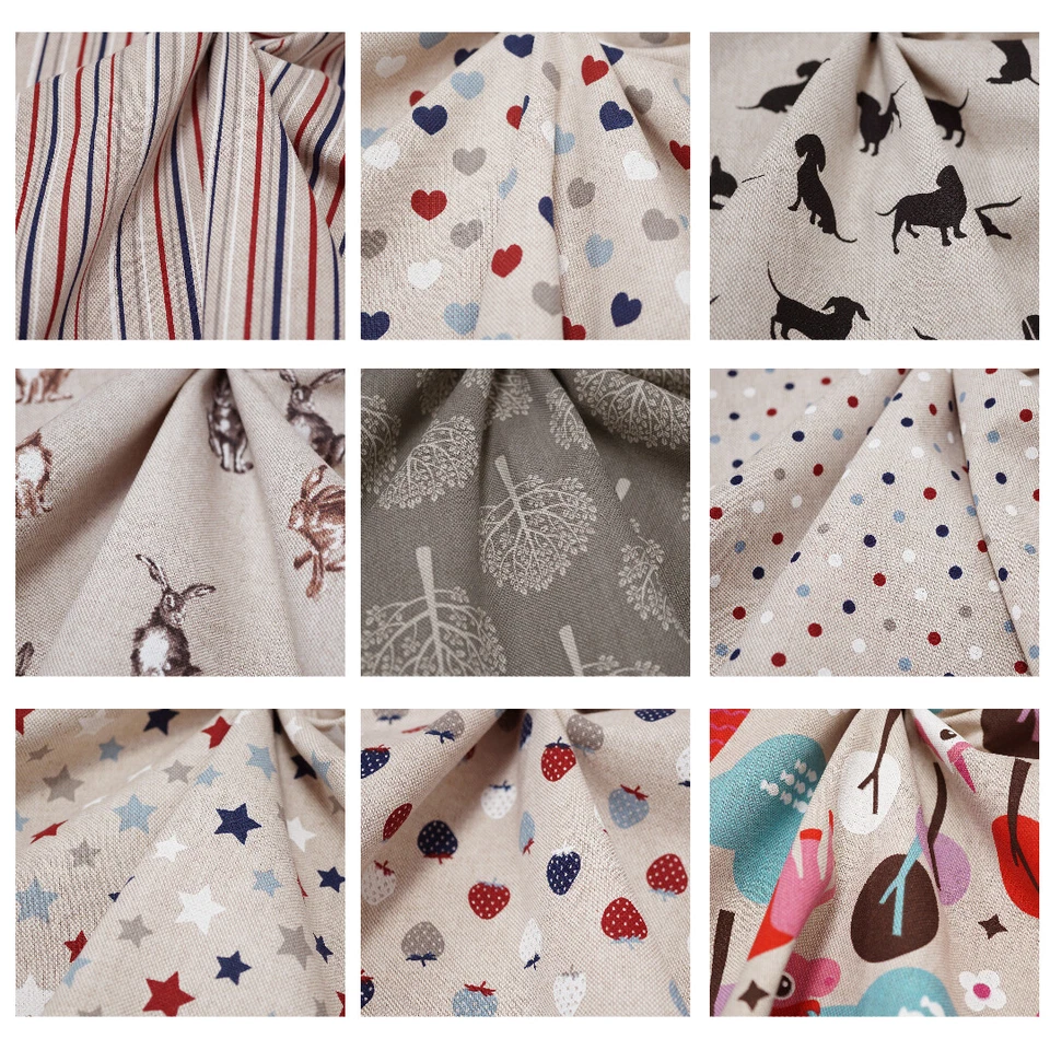 Panama Cotton Rich Linen Look Craft Fabric Vintage Printed Curtain Cushion