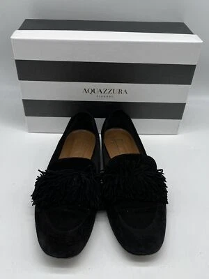 Aquazzura Black 'Wild' Loafer Flat w/ Fringe in Suede sz 37.5 - Image 1 of 4