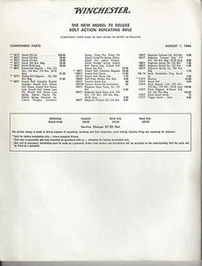 Winchester Model 70 Deluxe Component Parts List - August 1, 1966 - Picture 1 of 1
